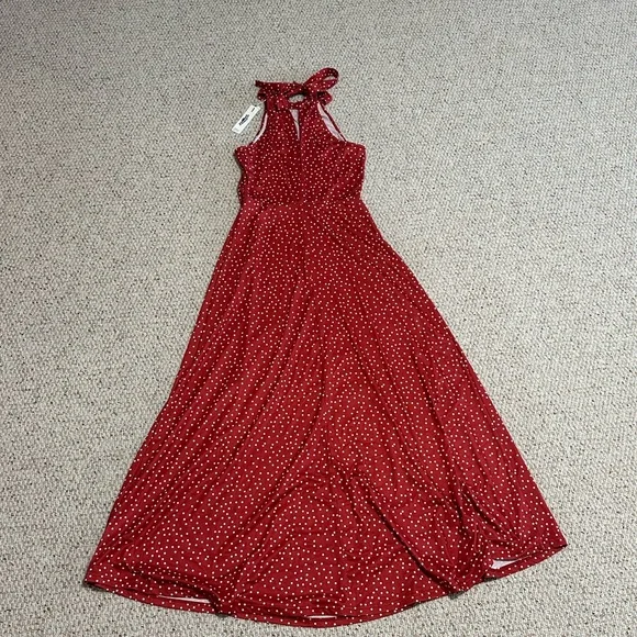 New With Tags Red Polka Dot Halter Maxi Dress - Picture 7 of 8